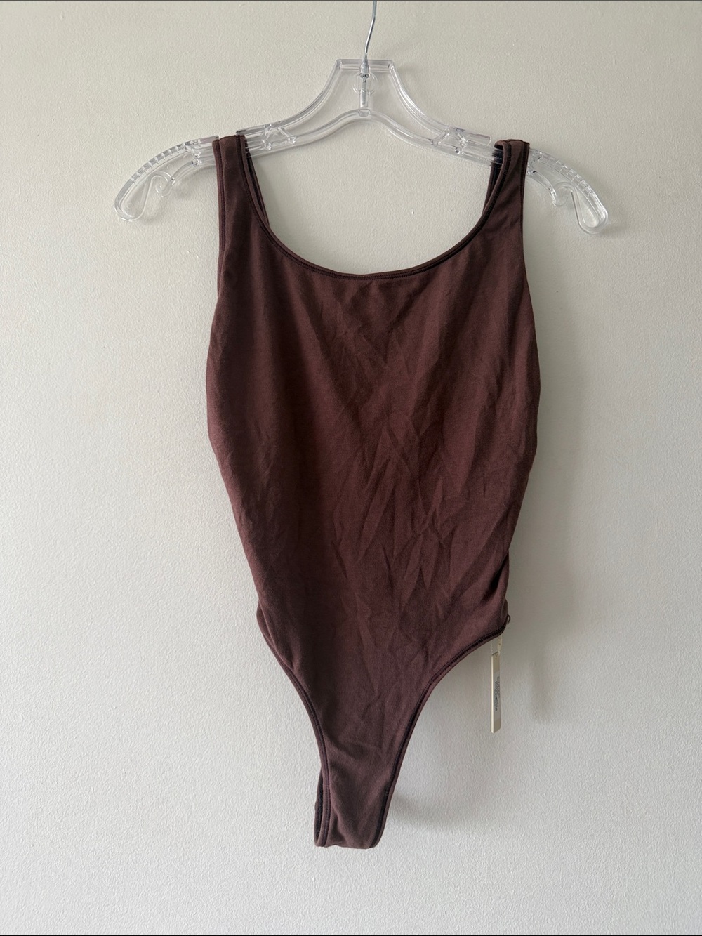 SKIMS Cotton Stretch Round Neck Thong Bodysuit Garnet Brown Size S NWT